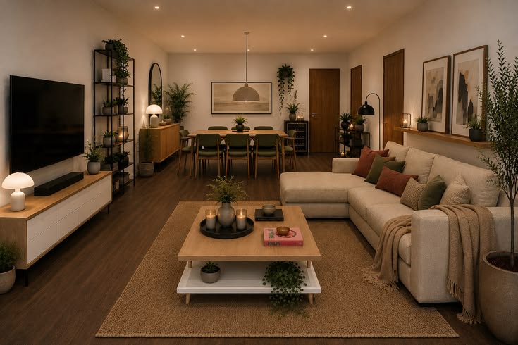 Living room arranged for an organised evening schedule